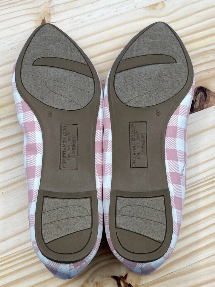 Christian Siriano Ballet Pisos Para Mujer Talla 8 Blanco Rosa Cuadros Sin Cordones Comodidad Foto 4 de 4