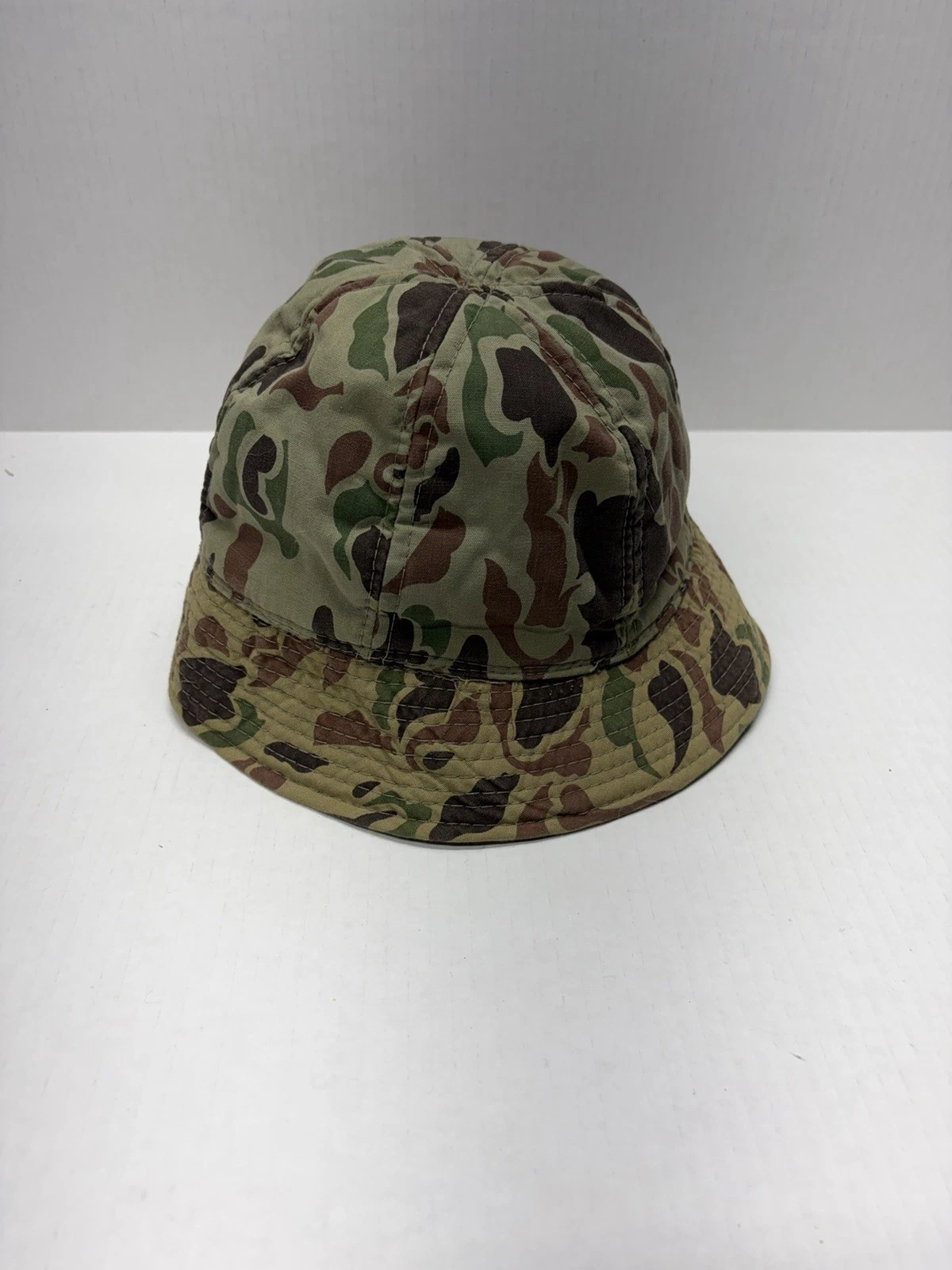 Vintage Army Camo Jones Style Bucket Hat Insulated Hunting Duck Frog Camo Sz Med