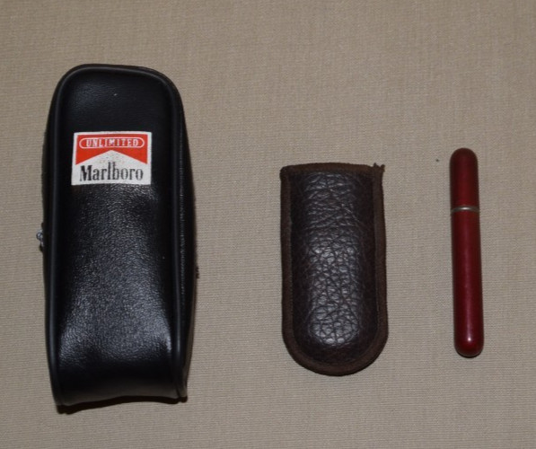Lot 3 Vintage Marlboro Brass Lighter, Cylinder Lighter, Marlboro Monocular Scope