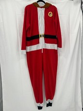 Buc ees Adult Santa Red Fleece Hooded Full Zip Pajamas Costume Tail L XL