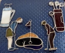 G24- Vintage 5 piece Stained Glass Sun Catcher Golfers Golf Bags Tee Handmade
