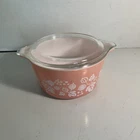 Vintage Pyrex Pink/white Gooseberry Casserole Dish #470-G with  lid cover