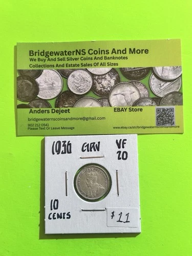 1936  Canadian George V .8 Silver 10 cent Dime.  Trending At $10