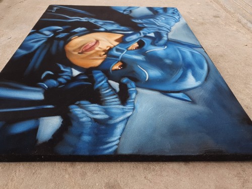 Batman haciendo la danza Batusi, talla 18x24, óleo sobre terciopelo negro - Imagen 11 de 15