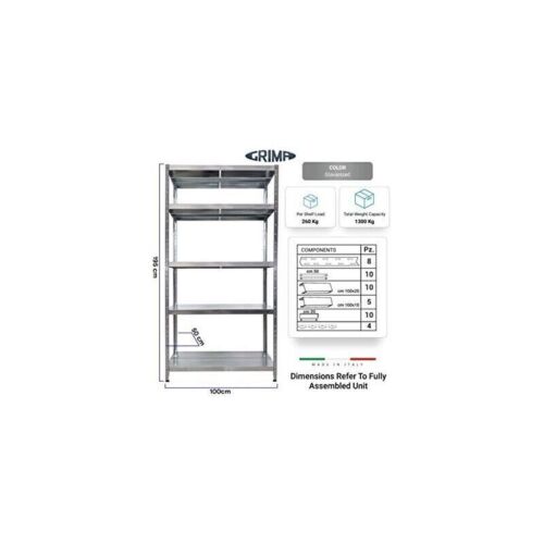 SCAFFALE IN METALLO MACISTE 100 X 50 X 195 H 5 PIANI KG 260 SENZA BULLONI - Foto 2 di 6
