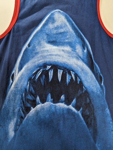 Jaws Men's Shark Graphic Tank Top Shirt Size Small 34-36 Navy Red - Picture 4 of 9
