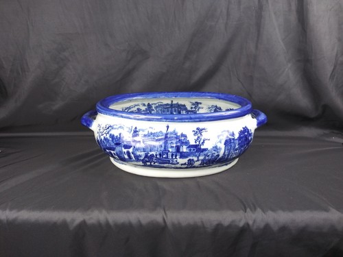 Large Victoria Ware Ironstone Cobalt Blue Planter Or Taureen With Handles