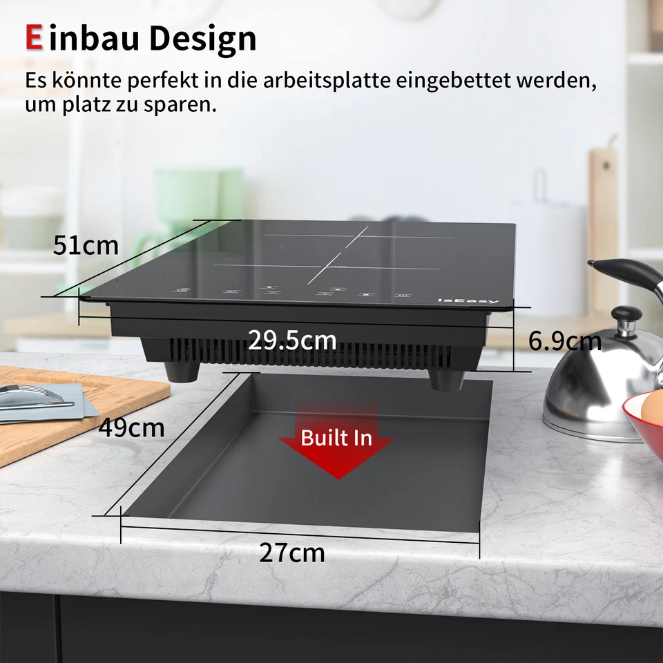 IsEasy 30cm Elektrokochfeld mit Einbau 2 Kochzonen Touch Control Touch-Steuerung - Bild 4 von 4