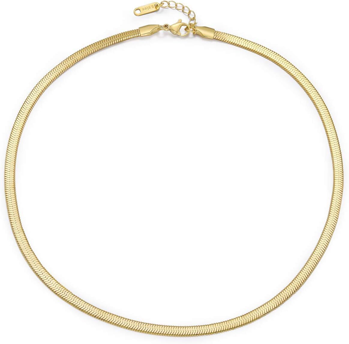 Stainless Steel 14KT Gold Filled Women's 4mm Flat Herringbone Necklace Chain-image