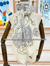 Sallys 70% Cashmere & 30% Silk Stole Camellia Print Double Face Scarf Shawl 53"