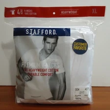 Stafford 4-Pack Men's Heavy Weight 100% Cotton V-Neck T-Shirt White