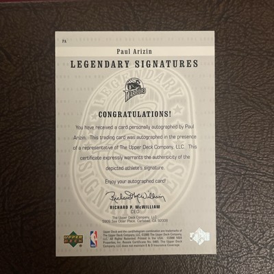 2000-01 Upper Deck Legends Paul Arizin Legendary Signatures Auto 