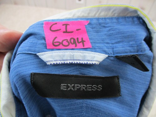Express Shirt Men Large L Blue Yellow Striped Cotton Casual Button Up * - Picture 9 of 10