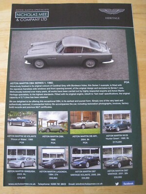 NICHOLAS MEE & COMPANY ASTON MARTIN HERITAGE AUTO LAGERANZEIGE A4 AKTE D