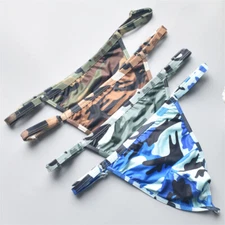 4Pcs New Men Camo Low Rise G-strings Adjustable Jockstrap Thongs Micro Underwear