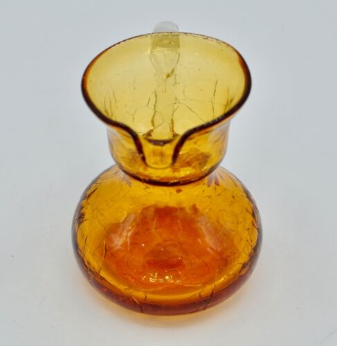 Vintage Pilgrim Crackle Glass Mini Small Pitcher Amber Yellow Gold 3.5" - Picture 2 of 7