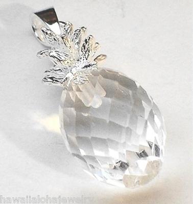 COLOR CHOICE 12MM 925 STER SILVER HAWAIIAN FACETED CRYSTAL PINEAPPLE PENDANT