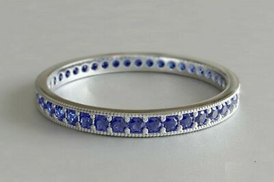 3ct Simulated Blue Sapphire Wedding Band Ring Full Eternity 9k White Gold Plated