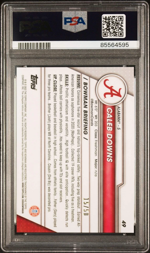 Graded 2023 Bowman U Chrome Caleb Downs #49 Gold /50 Rookie Football Card PSA 10 - Image 2 of 2