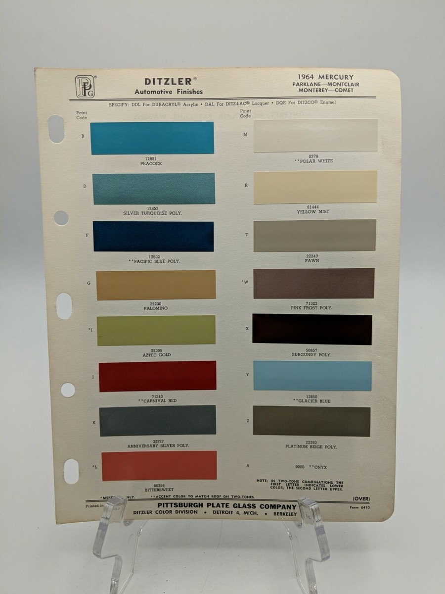 1964 Mercury Parklane Montclair Ditzler PPG Color Chip Paint