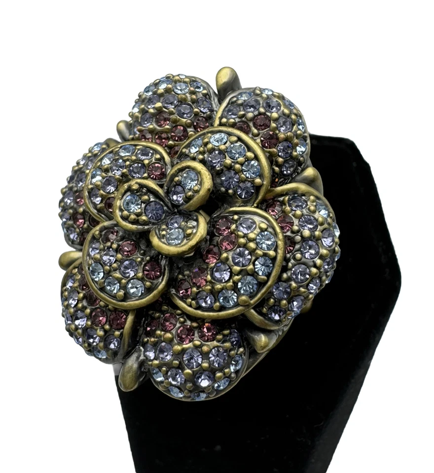 Heidi Daus цветок 3D фиолетовый и розовый Pave кристалл бронзового тона коктейльное кольцо - Изображение 2 из 4