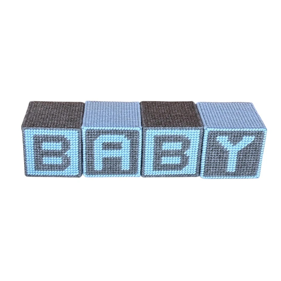 Bloques de lona de plástico a punta de aguja hechos a mano azul gris decoración de guardería Foto 3 de 4