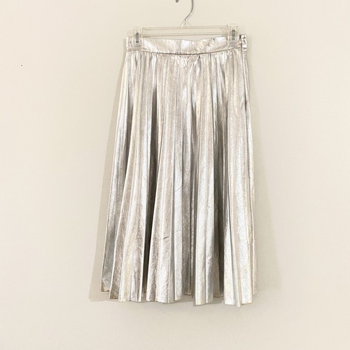Zara Silver Metallic Accordion Pleated Midi Skirt