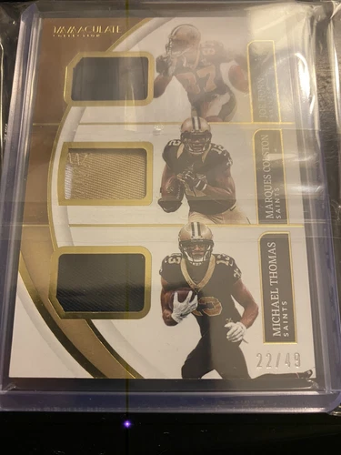 2022 Panini Immaculate Collection - Immaculate Triple Jerseys #ITJ-NOS Michael Thomas, Marques Colston, Joe Horn /49 (MEM)