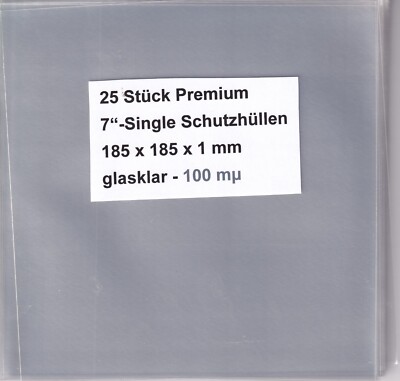 25 Schutzhüllen 7''Vinyl-Single Schallplatte, glasklar 185x185x1 mm - 100 mµ, neu