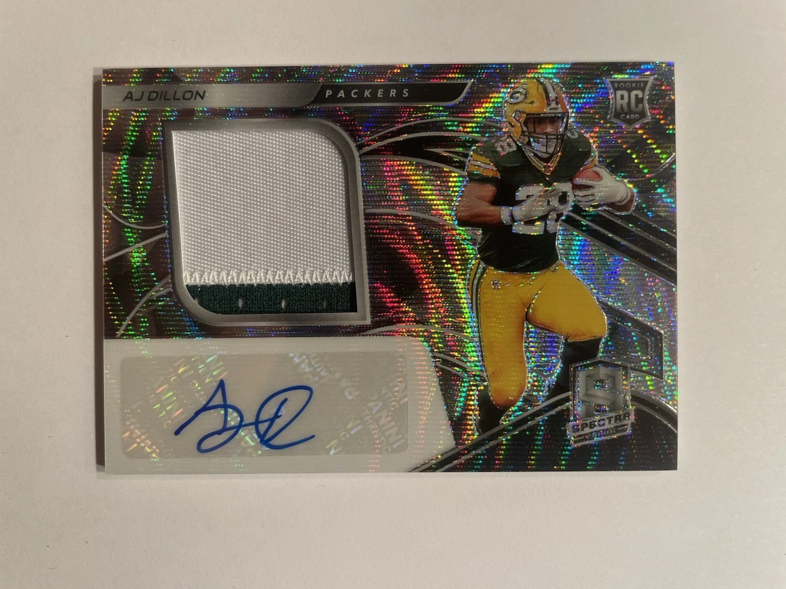 AJ Dillon 2020 Panini Spectra Wave Prizm #08/25 RPA Rookie Patch Auto #228