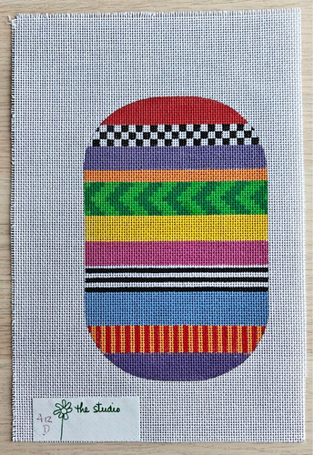 The Studio Handpainted Needlepoint Canvas: Geometric Stripe Oval A12