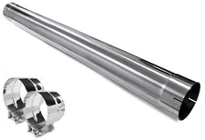 Polished Stainless Steel Exhaust Pipe 5" ID x 51 " long With Two Band Clamps