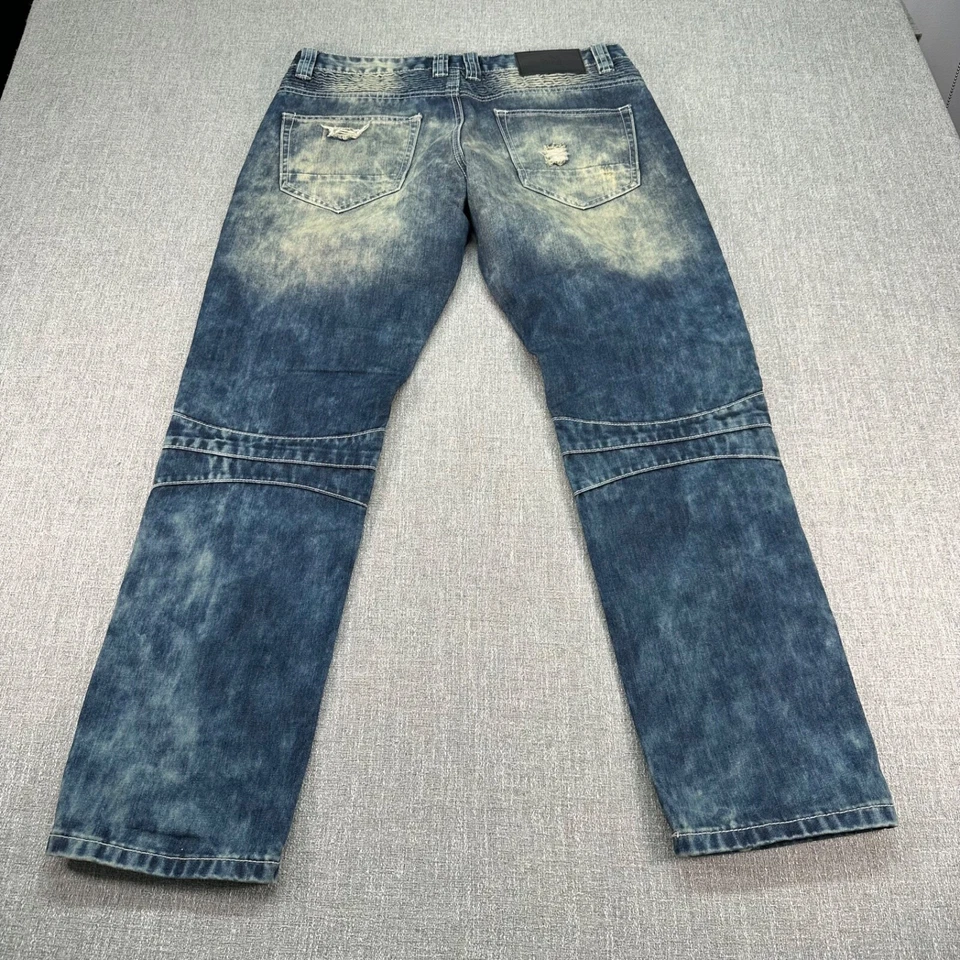 Pantalones de mezclilla Smoke Rise para hombre 36x30 azul motociclista ajustados rectos desgastados Foto 4 de 4