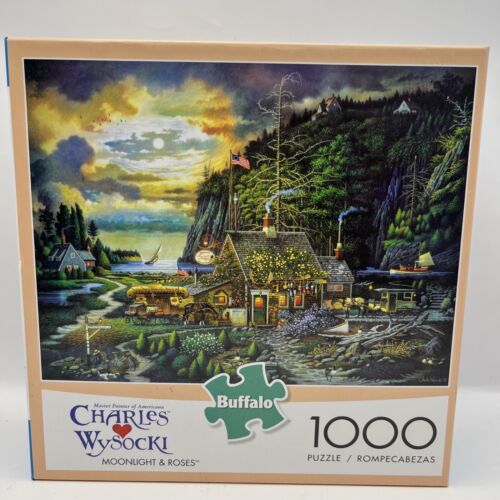 Puzzle puzzle Charles Wysocki 1000 pièces « Moonlight & Roses » Buffalo COMPLET - Photo 1/9