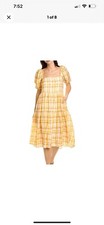 ASTR The Label Women's Size M Plaid Tiered Orange Yellow Midi Dress NWOT