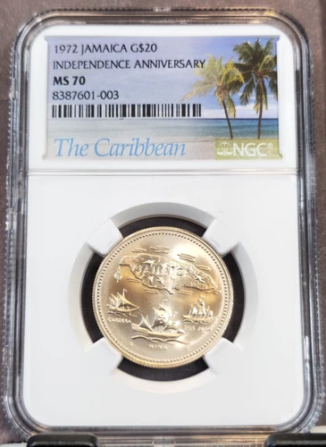 1972 JAMAICA GOLD 20 DOLLARS INDEPENDENCE ANNIVERSARY NGC MS 70 RARE PERFECTION