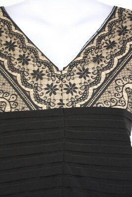 Adrianna Papell Lord Taylor dress 20 black tan tiered folds neckline Lace  Banded | eBay