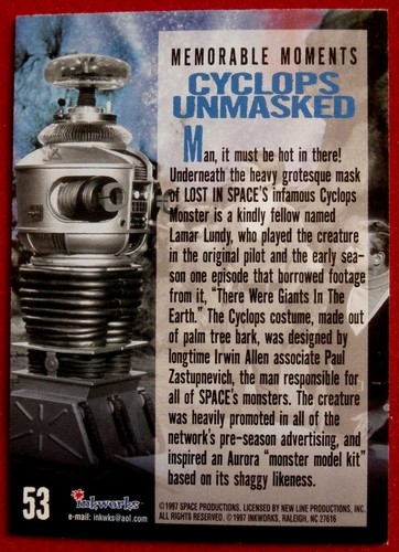 LOST IN SPACE - Card #053 - CYCLOPS UNMASKED - Inkworks 1997 - Picture 2 of 2