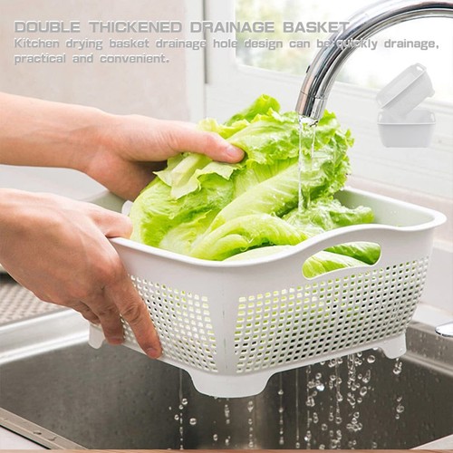 1 Pcs Grey Double-Layer Draining Basket - Multi-Functional Plastic Fruit and ... - Picture 6 of 7