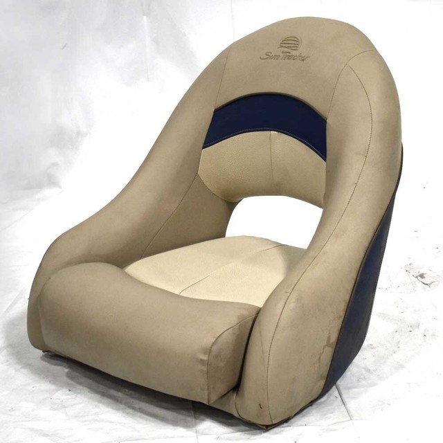 Sun Tracker Pontoon Boat Bucket Seat Blue Gray Taupe Ivory Vinyl eBay