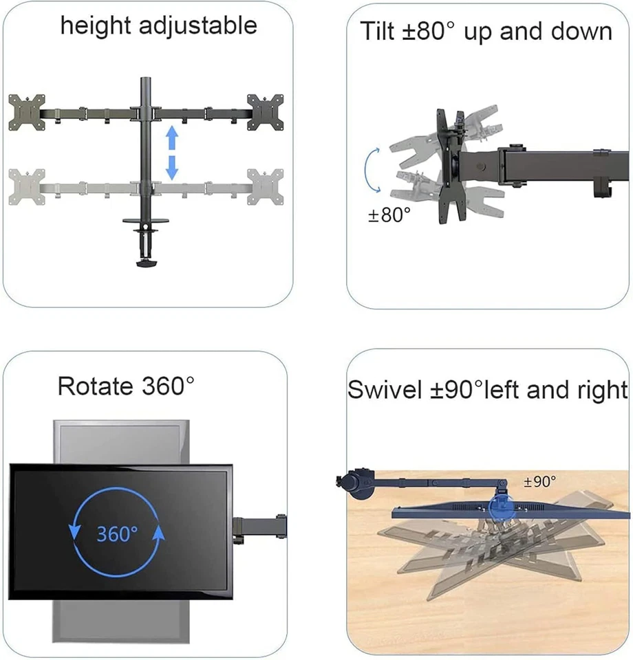 Monitor Halterung 2 Monitore für 13-27 Zoll LED/LCD Bildschirm Dual Monitor Halt - Bild 4 von 4