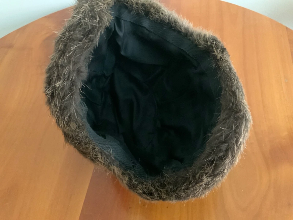 Damen Pelz Kappe Fellmütze Vintage Hut braun kleine Größe
