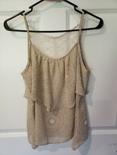 KIRRA Women's Tan Geometric Design Cami Ivory Lace Upper Back Size Small