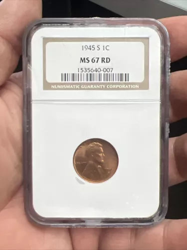 1945-S 1c NGC MS67 RD Lincoln Wheat Penny Cent Coin Red