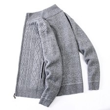 Winter Solid Cardigan Sweater Casual Zipper Knitted Men's Stand Collar Coat