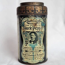 Vinatge Tin Canister Advertising  Rawleighs Pure Black Pepper 1 Lb Empty Tin