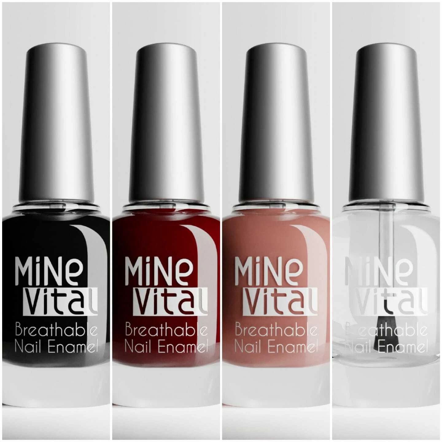 Halal/Vegan Nail Polish Set. Four Colours. Coal, Feather, Pudriel, Dream