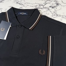Image of FRED PERRY Mens Navy Blue Twin Tipped Polo Shirt SIZE LARGE M3600 52A BNWT
