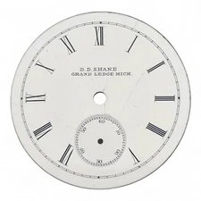 18s Pocket Watch Dial Private Label D.D. Shane Grand Ledge Mich 3 Pin Roman Nume
