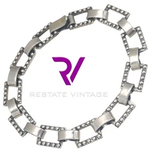 Signed LOS CASTILLO TAXCO MEXICO Sterling Silver Square Chain Link Bracelet 